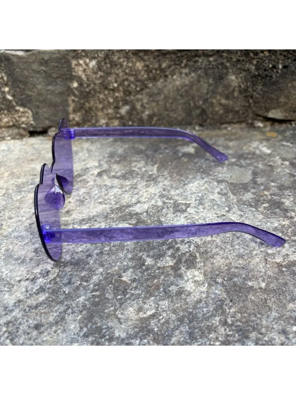 Purple Heart Shaped Sunglasses Rimless Tinted Festival Rave Party Boho Pride NEW